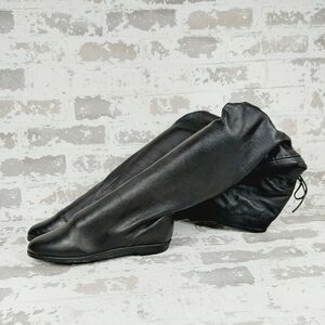 Boutique Black Leather Almond Toe Over the Knee Lace Boots M 398